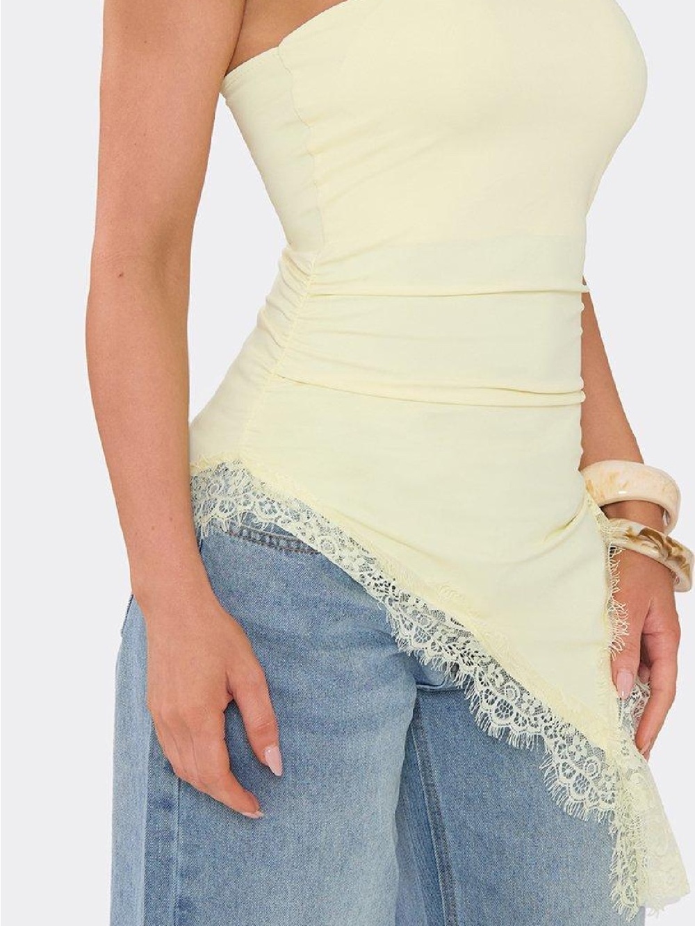 Strapless Lace Trim Camisole Top in Pale Yellow size medium brand new